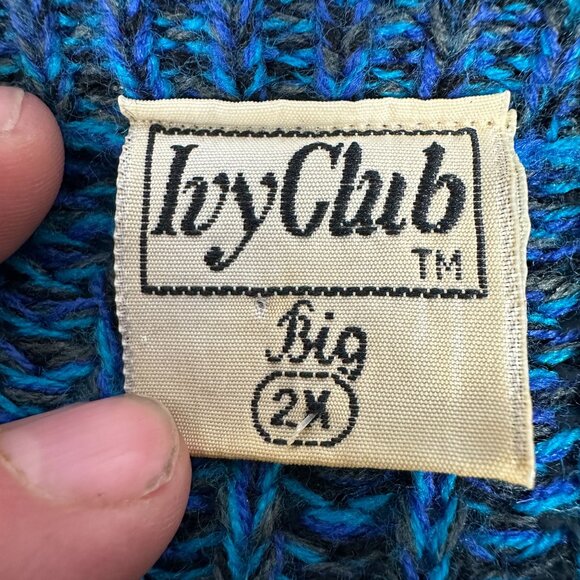 Ivy Club Mens Striped Sweater Big 2X Blue Black Crewneck Long Sleeve Knit - Picture 2 of 9